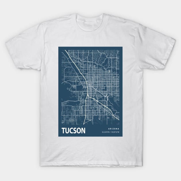 Tucson Blueprint Street Map, Tucson Colour Map Prints T-Shirt by tienstencil